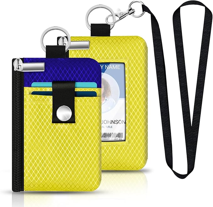 Minimalist RFID Blocking Small Wallet with ID Window,WaterResistant Zip Id Case Wallet with Lanyard Keychain for Cards,Cash,Travel,Women,Men (Lemon Yellow/Sapphire Blue)
