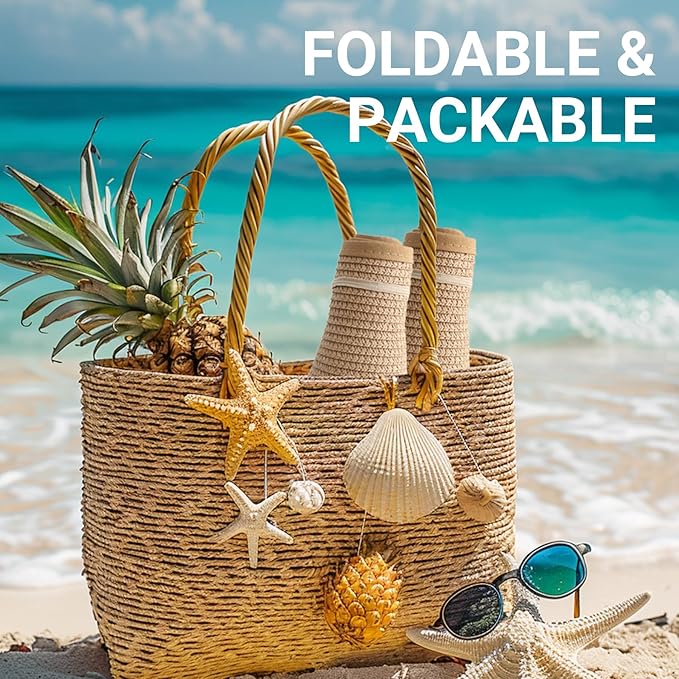 PFFY Sun Visors Hats for Women Wide Brim Straw Visor Packable Foldable Ponytail Travel Beach Hat Vacation Essentials