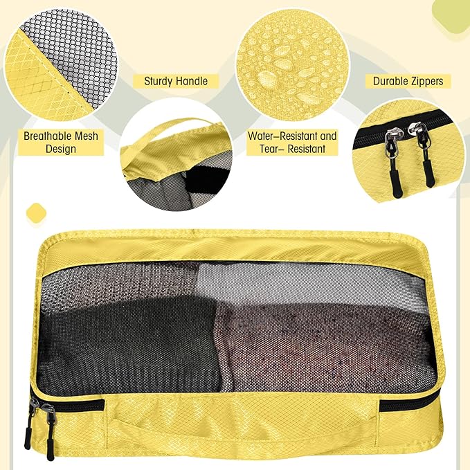 5 Pcs Packing Cubes for Suitcase Large Travel Cubes Carry on Luggage Organizer Bags for Clothes Accessories(M,Yellow)