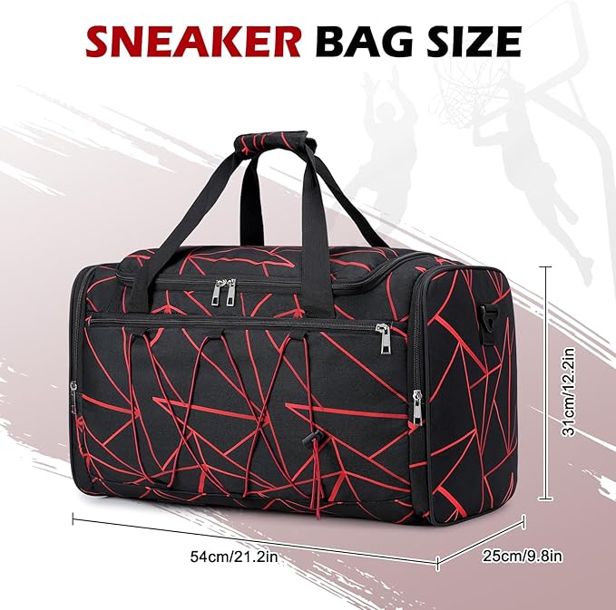 Scothen Sneaker Bag for Travel, Outdoor Sports Gym Bag Shoe Bags for 4 Pairs of Sneakers up to Size 14, Travel Duffel Bags with 3 Adjustable Dividers & Shoulder Strap, Sneakerhead Gift