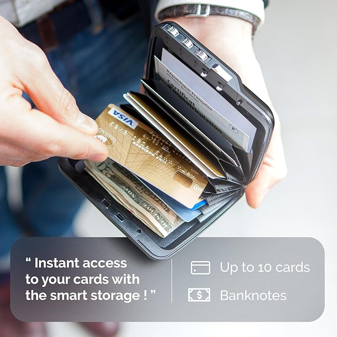 ÖGON -DESIGNS- Aluminum code wallet, lockable with a 3 digit code, RFID protection against fraud and demagnetization, secured card holder