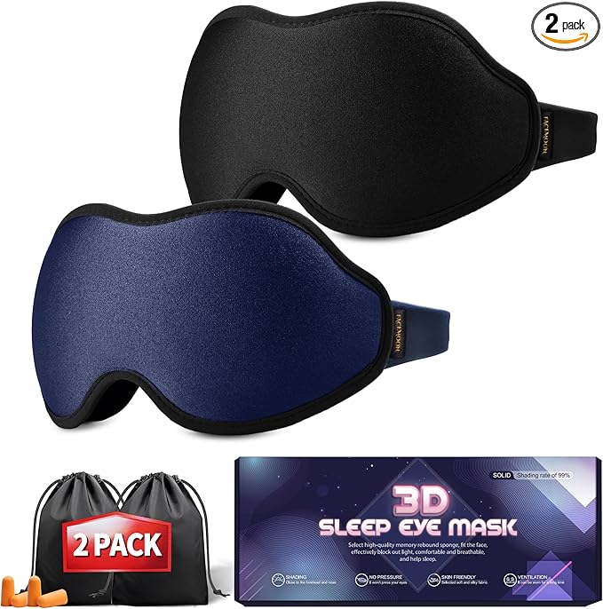 Sleep Mask for Lash Extensions - Blackout Eye Cover, 3D Contoured Sleeping Mask for Side Sleeper, Soft Memory Foam, Eye Masks for Travel, Airplane, Night(Cloud Black, Cloud Pink)