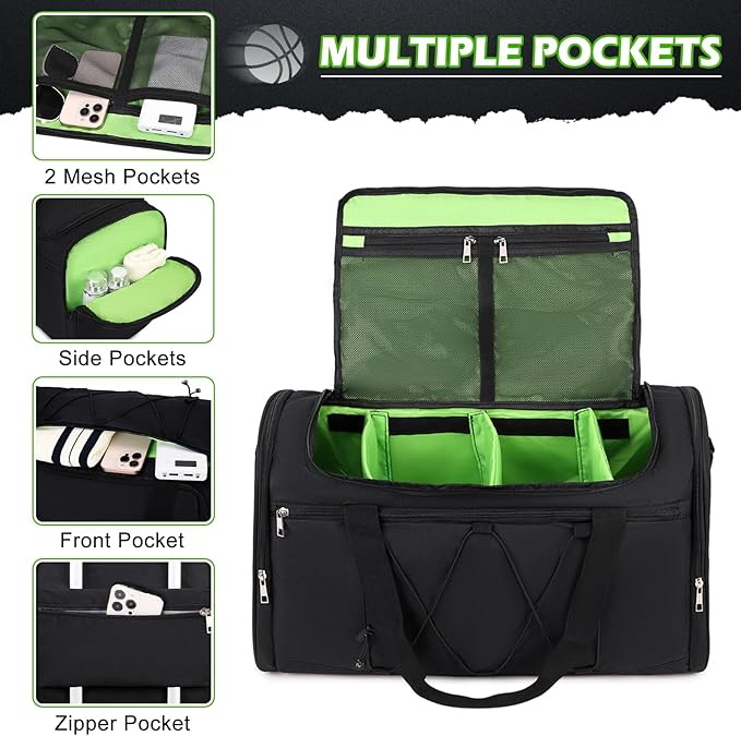 Scothen Sneaker Bag for Travel, Outdoor Sports Gym Bag Shoe Bags for 4 Pairs of Sneakers up to Size 14, Travel Duffel Bags with 3 Adjustable Dividers & Shoulder Strap, Sneakerhead Gift