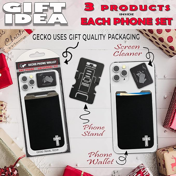 Phone Wallet - Adhesive Card Holder - Cell Phone Pouch - Stick on Lycra Pocket by Gecko - Carry Credit Cards and Cash