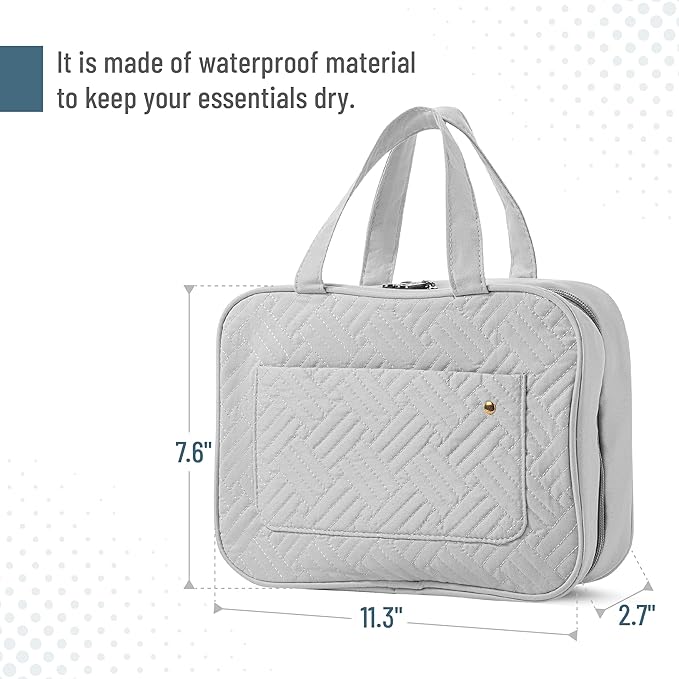 Ms. Pen- Travel Toiletry Bag Organizers, Gray, Makeup Travel Bag for Toiletries with Hanging Hook, Water-Resistant
