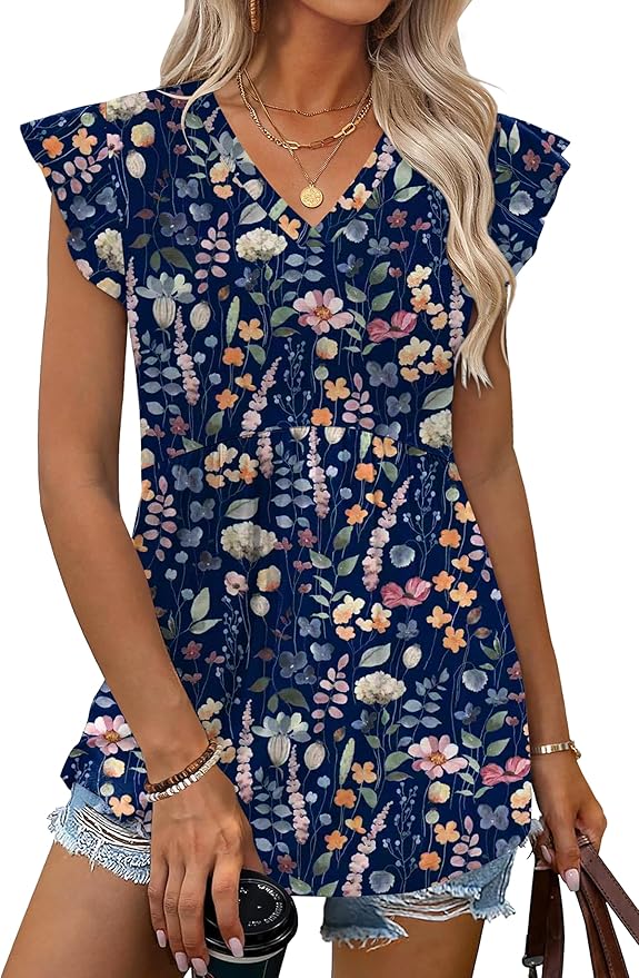 WIHOLL Womens Summer Tops 2026 Babydoll Shirts Ruffle Sleeve Spring Outfits Dressy Casual Blouses