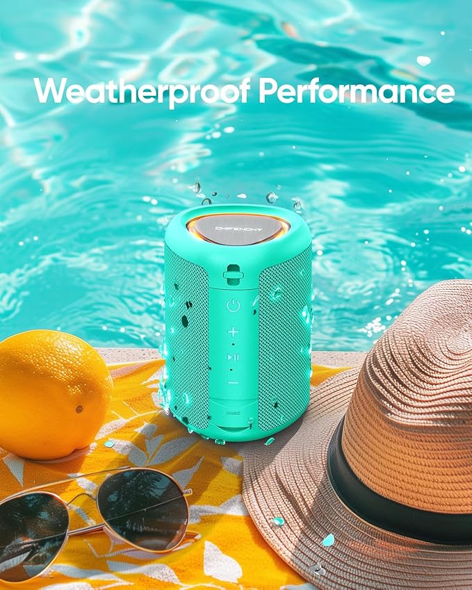 Portable Bluetooth Speaker Beach Essentials: Powerful Crystal Clear Sound/Dynamic Light/IPX5 Waterproof/All Day Playtime/Wireless BT 5.3/TWS Paring, Mom Gifts, Outdoor|Travel|Camping|Pool Accessories