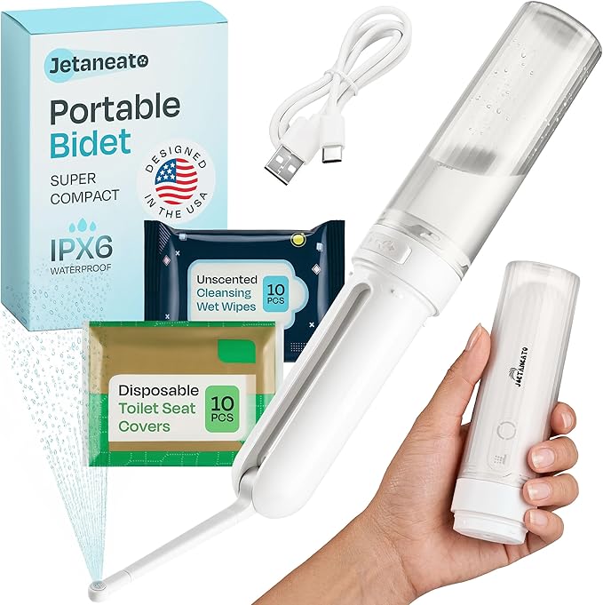 Portable Electric Travel Bidet, Rechargeable Handheld Personal Cleaner for Men, Bidet Portatil with Adjustable Nozzle, 3 Pressure Modes, IPX6 Waterproof USB-C, White, Buddy