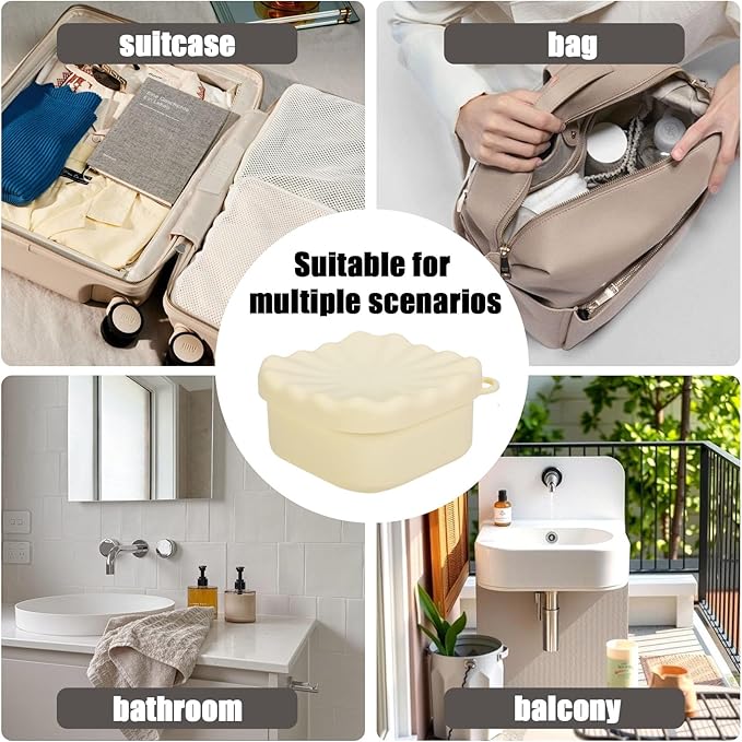 Square Travel Soap Case, Bar Soap Holder for Dr Squatch, Silicone Soap Case with Soap Saver, Portable Shampoo Bar Soap Box for Shower, Travel, Camp (Cream Yellow)