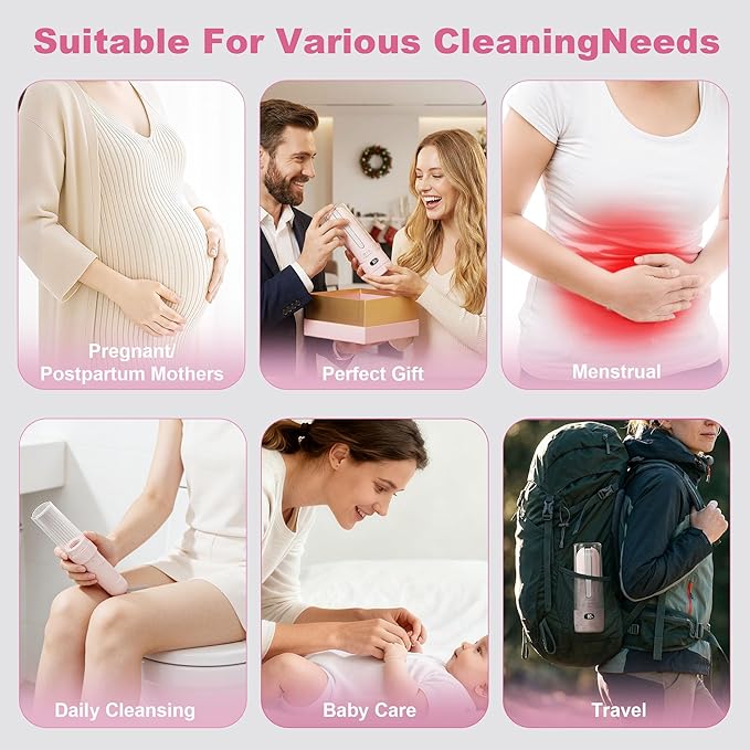 Portable Bidet for Travel | Bathroom - Rechargeable Electric Bidet Sprayer with 3 Pressure | Waterproof for Ultimate Personal Hygiene Cleaning at Home Office and Camping (Pink)