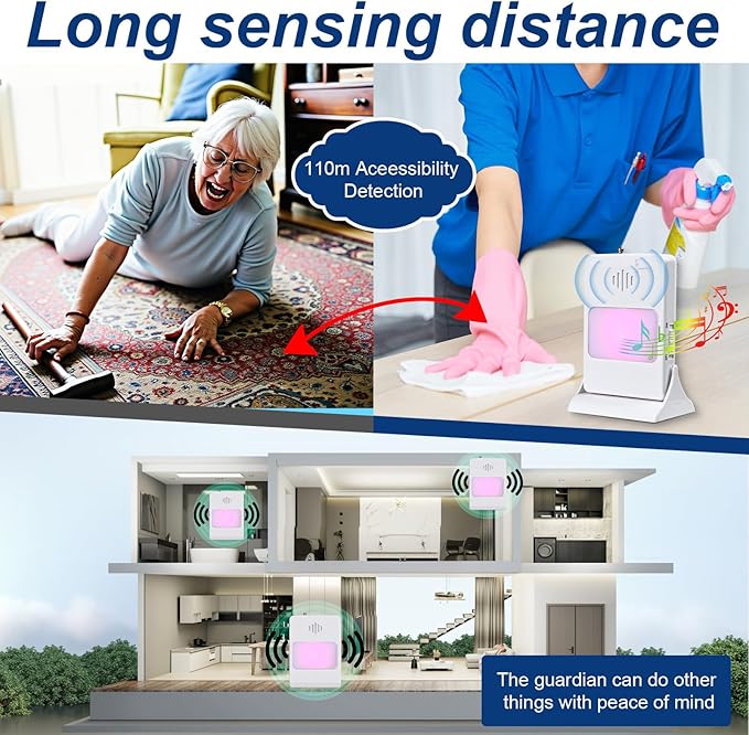 Bed Sensor Pad & Pager for Elderly Dementia Patients Caregiver Bed Alarm with 32" x 13" Motion Sensor Pad Fall Prevention for Elderly (Bed Pad)