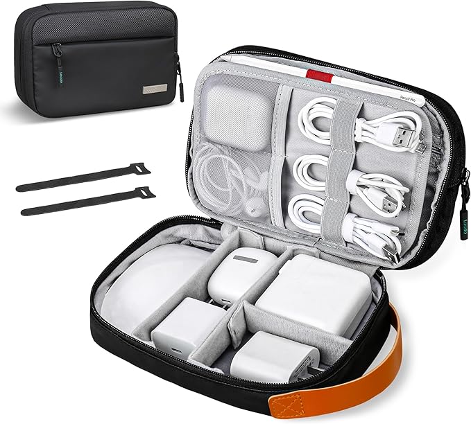 Lacdo Cord Organizer Travel, Electronics Organizer Travel Case, Cable Organizer Bag Case Storage for Cords, Chargers, Phone, Cables, SD Card, Usbs, Essentials, Black
