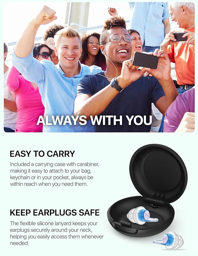 Concert Ear Plugs, Acoustic Filter for Noise Reduction & Maintaining Sound Clarity, High Fidelity Earplugs for Concerts, Rave, Festival, Music, Tinnitus Relief, Hearing Protection for Adult/Kid 12+