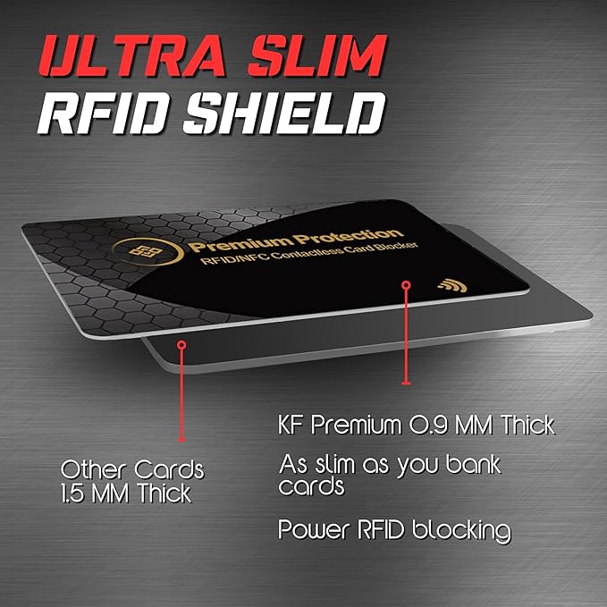 KF-Premium RFID Blocking Card (2 Pack) - Ultra Thin Debit & Credit Card Protector - Anti Theft & Fraud Contactless NFC Card Blocker - Passport Wallet Defender for Men & Women (Gold)