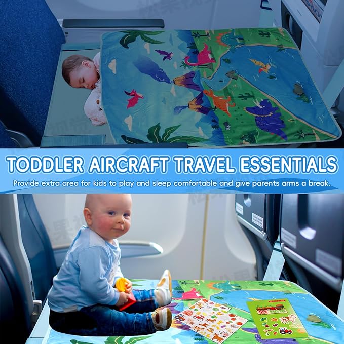 Gocozy Toddler Airplane Bed with Blanket, Airplane Seat Extender for Kids, Travel Essentials for Kids, Dinosaur