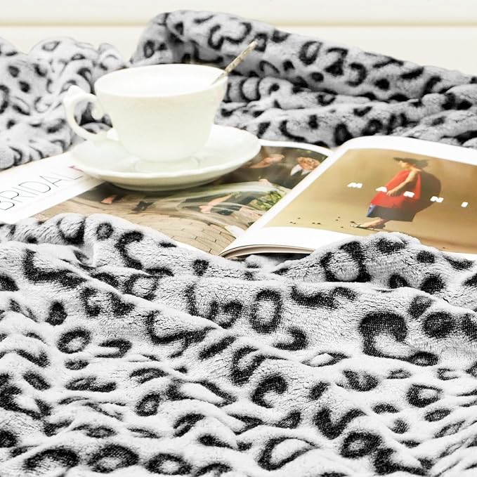 Black Leopard Throw Blanket, Soft Warm Cheetah Print Blanket for Boys Girls, Fuzzy Plush Home Room Decor for Car Seat Stroller Travel 40"x50"