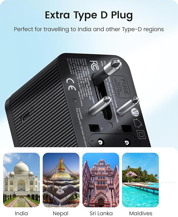 LENCENT 28W Universal Travel Adapter Kit, Type D/G/C/I/A International Adaptor with 3 USB C 2 USB A, Worldwide Charger for Europe UK Maldives Sri Lanka India Nepal Ghana Zimbabwe Tanzania Nigeria