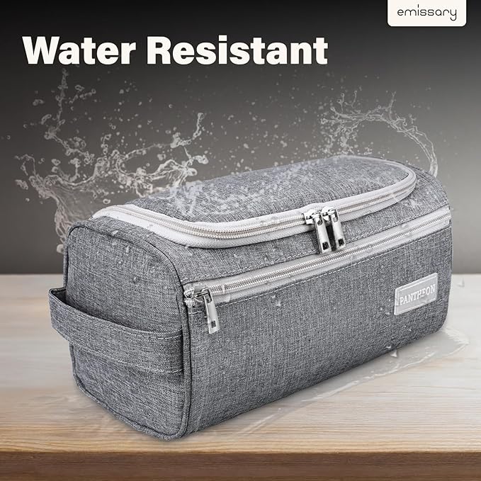 emissary Hanging Travel Toiletry Bag for Men and Women, Shower bag for Toiletries, Dopp Kit for Men, Travel Bathroom Bag, Mens Hanging Toiletry Organizer (Gray)