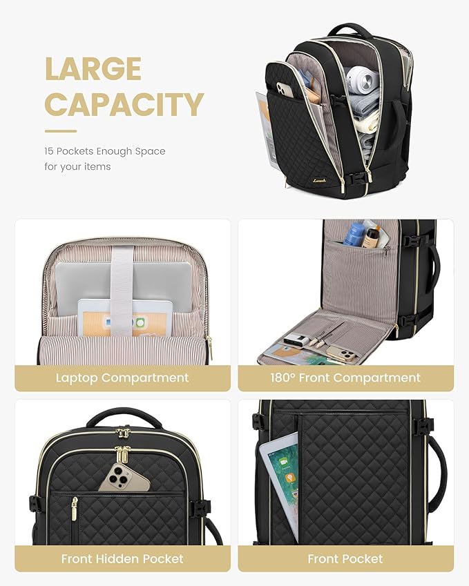 LOVEVOOK Large Travel Backpack for Women, 40L Carry on Backpack for Airplanes,TSA Personal Item Travel Bag fits 17" Laptop,Travel Essentials Carry On Bag Flight Approved with 3 Packing Cubes