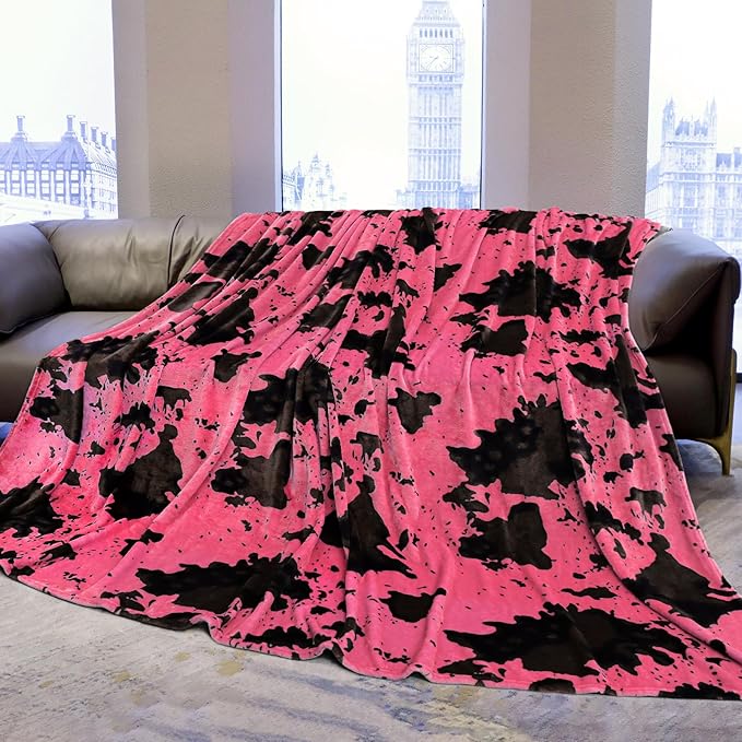 SEEGU Queen Size Blankets for Bed & Couch - Hot Pink Queen Throw Blanket Fuzzy Blush Fleece Plush Bedding for Bedroom, Strawberry Pink Cow Gifts for Girls Women 90x90 inches