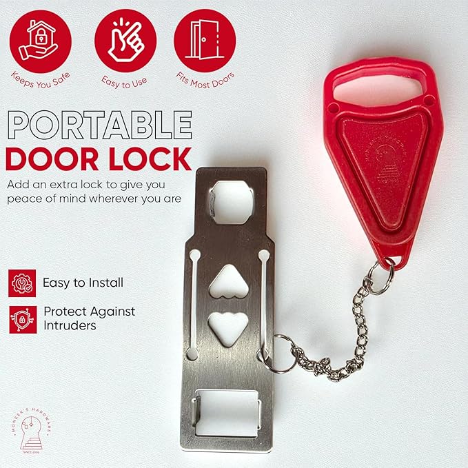 Portable Door Lock Extra Security Essential Safety & Privacy Travel Lockdown, Prevent Entry Stopper, Protect Family While Traveling Home Bedroom Hotel Apartment College (2 Pack (Red and Black))