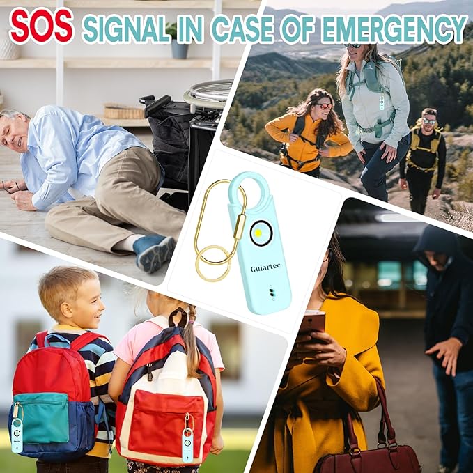 Rechargeable Personal Safety Alarm for Women, 135 dB Loud Self Defense Keychain Siren with LED Strobe Light, Personal Emergency Security Safe Devices Key Chain Alarms for Women Kids Elderly (Aqua)