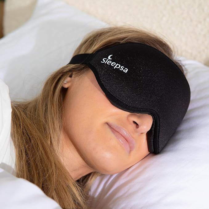 100% Blackout Luxury Sleep Mask for Men, Women, Side Sleepers Ultra-Soft 3D Contoured Eye Masks for Sleep, Travel, Meditation – Adjustable Comfort Fit with Free Ear Plugs – Black