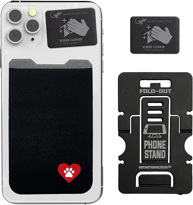 Phone Wallet - Adhesive Card Holder - Cell Phone Pouch - Stick on Lycra Pocket by Gecko - Carry Credit Cards and Cash