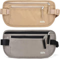 Unisex Money Belt For Men and Women, Slim Passport Holder RFID Blocking Travel Essentials Pouch with Adjustable Strap Small Waist Pouch for Workout Running Travelling Hiking, Beige & Light Grey