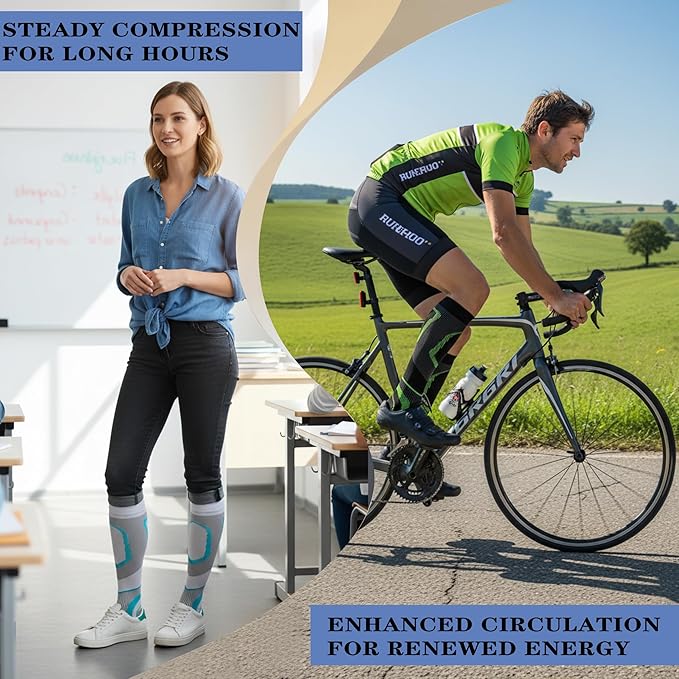 Sooverki Copper Compression Socks for Men & Women 8 Pack 15-20mmHg - Knee High Stockings Best Support for Running Athletic