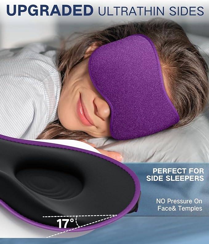 Sleep Mask for Women Men - Eye Masks for Side Sleepers, 3D Contoured Night Blindfold 100% Blockout Pressure-Free, Soft Lightweight Breathable Eye Cover Shade Sleeping for Airplane, Travel, Nap