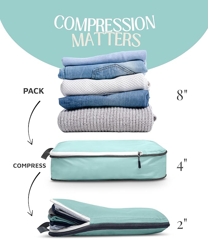 Extra Large Compression Packing Cube 6 Piece Set for Travel and Check Luggage by TRIPPED Travel Gear