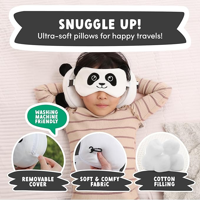 ecoZen Lifestyle Travel Neck Pillow with Eye Mask - Kids Travel Pillow for Sleeping - Toddler Travel Essential and Travel Accessories, Road Trip and Airplane Travel Essentials