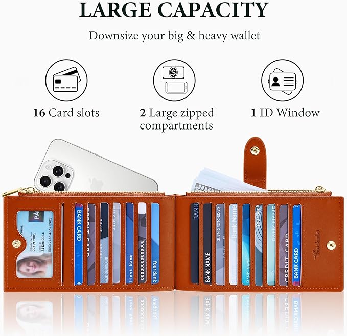 Travelambo Leather Wallets for Women Slim RFID Blocking Bifold Credit Card Holder Wallet