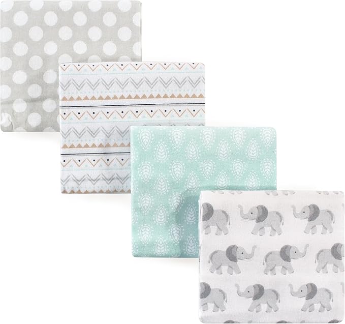 Hudson Baby Unisex Baby Cotton Flannel Receiving Blankets, Gray Elephant, One Size