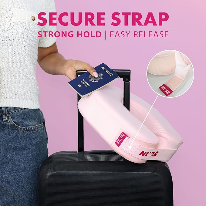 Travel Neck Pillow – Ultra Lightweight & Comfortable Memory Foam with Zipper Storage for Airplane, Car & Home Travel Accessory for Head & Neck with Cooling, Breathable & Washable Fabric – Pink