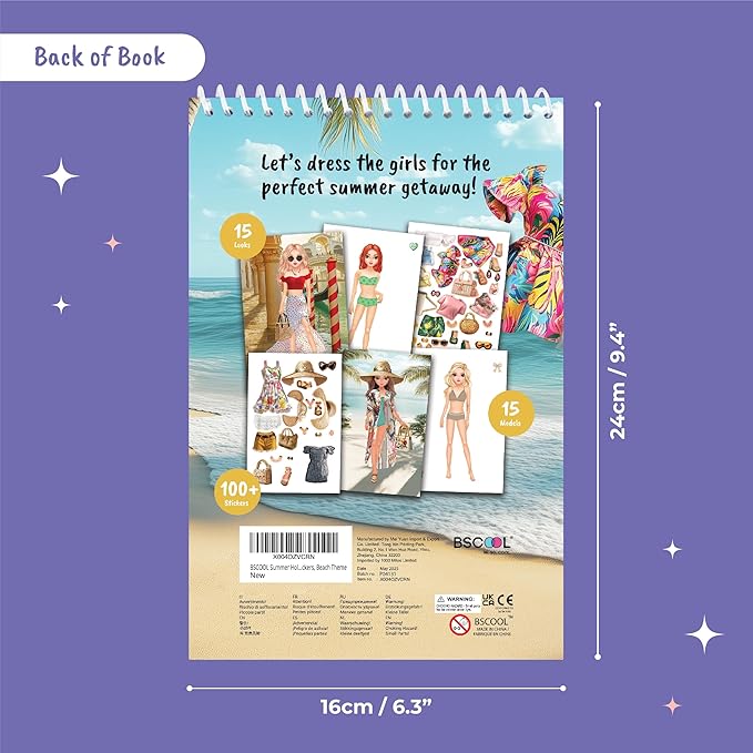 BSCOOL Sticker Dress Up Summer Holiday Theme - Sticker Activity Book for Kids. Learn Girls Fashion Design with Stickers and Guides for Kids 5 and Up. Dress Up Games