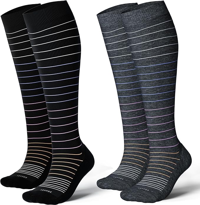 LEVSOX Cotton Compression Socks for Women&Men 20-30mmHg Knee High Cute Support Sock for Nurses Pregnancy Travel