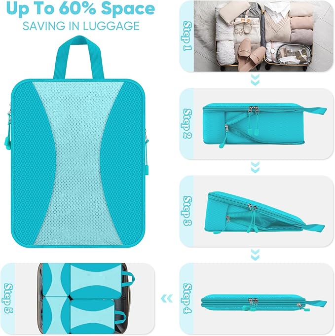 8 Set Compression Packing Cubes for Travel, Packing Cubes Compression Travel Accessories Expandable Packing Organizers for Carry on Luggage Suitcase