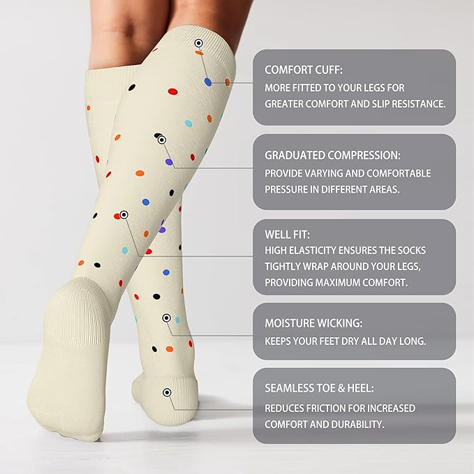 LEVSOX Cotton Compression Socks for Women&Men 20-30mmHg Knee High Cute Support Sock for Nurses Pregnancy Travel