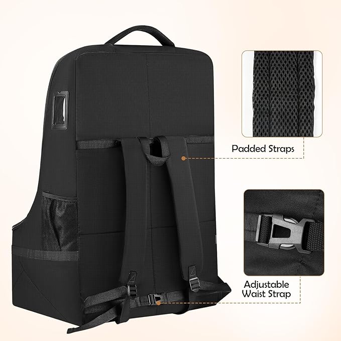 YOREPEK Padded Car Seat Travel Bag for Airplane, Gate Check Carseat Backpack for Air Travel, Baby Travel Essentials for Flying, Car Seat Stroage Cover Bag (All Black)