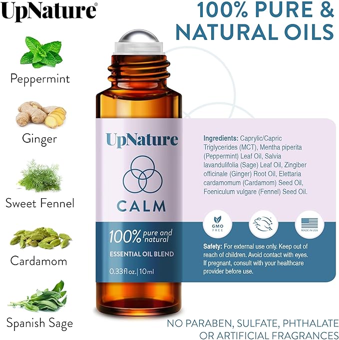 UpNature Calm Essential Oil Roll On - Self Care Gifts for Mom Women Her - 100% Natural Aromatherapy Blend for Relaxation Relief