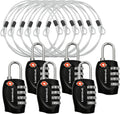 Lumintrail TSA Approved Locks, 4 Digit Combination Luggage Locks TSA Approved, Travel Locks for Luggage & Suitcase with 4-FT Steel Cable, Black, 6 Pack