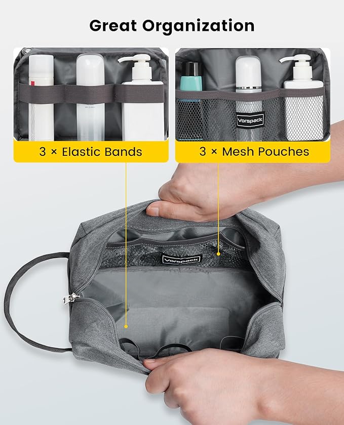 Vorspack Travel Toiletry Bag - Water Resistant Toiletry Bag for Men Travel Bag for Toiletries, Accessories - Black