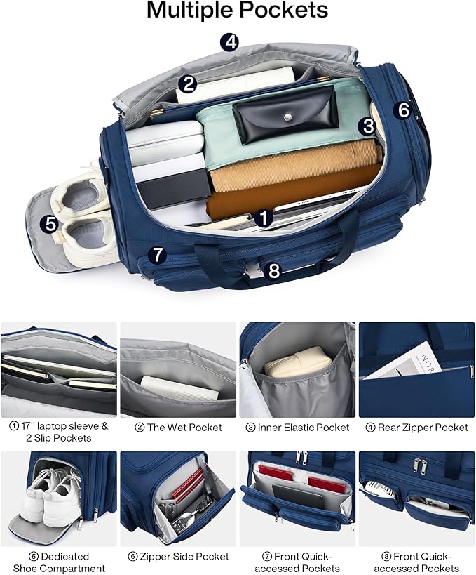 MILADA Carry On Luggage Bags for Travel Lightweight Personal Item Travel Bag Foldable Large Duffle Bag for Travel Tote Overnight Bags for Women Mens Weekender Bags, Blue