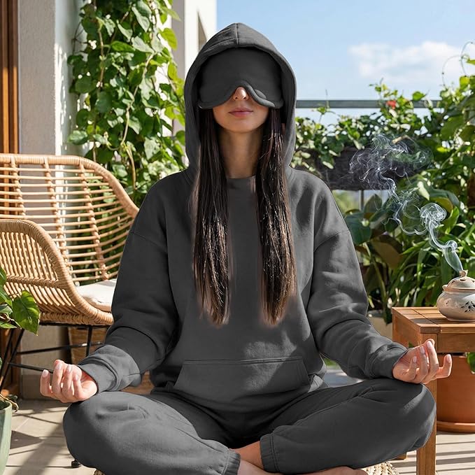 Ainangua Womens Oversized Pullover Essentials Hoodie with Eye Mask Comfor Airplane Mode Travel Office Vacation Sweatshirt