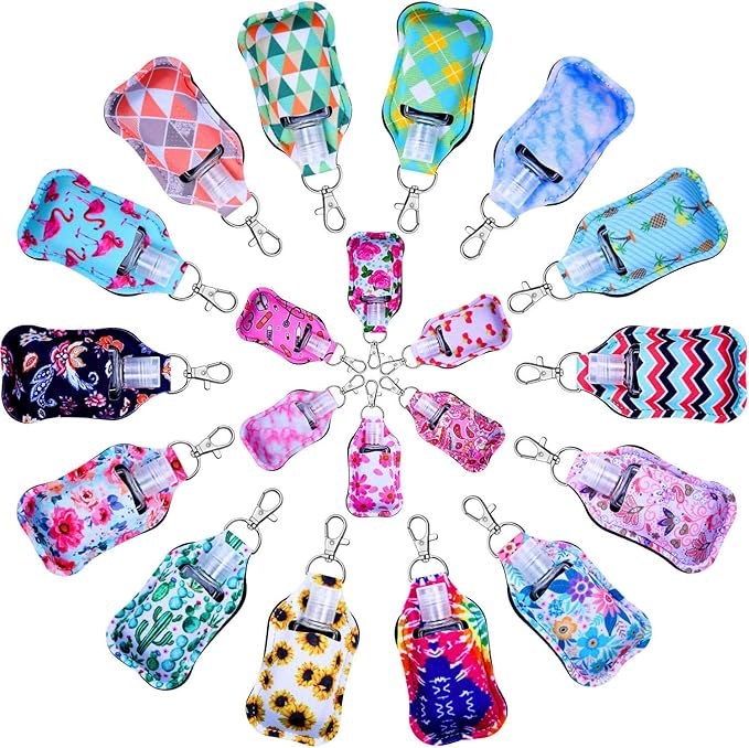 shynek Hand Sanitizer Holders, 40pcs Empty Travel Size Bottle and Keychain Holders Set Include 20pcs Flip Cap Reusable Bottles, 20pcs Reusable Bottles Keychain Carriers for Hand Sanitizer