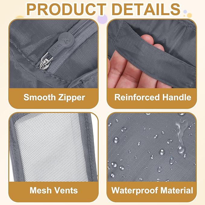 Foldable Travel Shoe Bag, Waterproof Shoe Pouches Organizer with Handle Travel Packing Cubes -Fitting for Storing (Sneakers/Sandals/Fitness Shoes) 2 Pcs & Gray/Light Blue