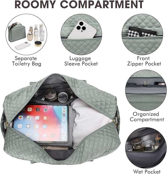 Travel Duffle Bag Weekender for Women - 38L Carry-On Overnight Personal Item Bag with Shoe Compartment & Wet Pocket Weekend Tote Bags with Toiletry Hospital Bags for Labor and Delivery