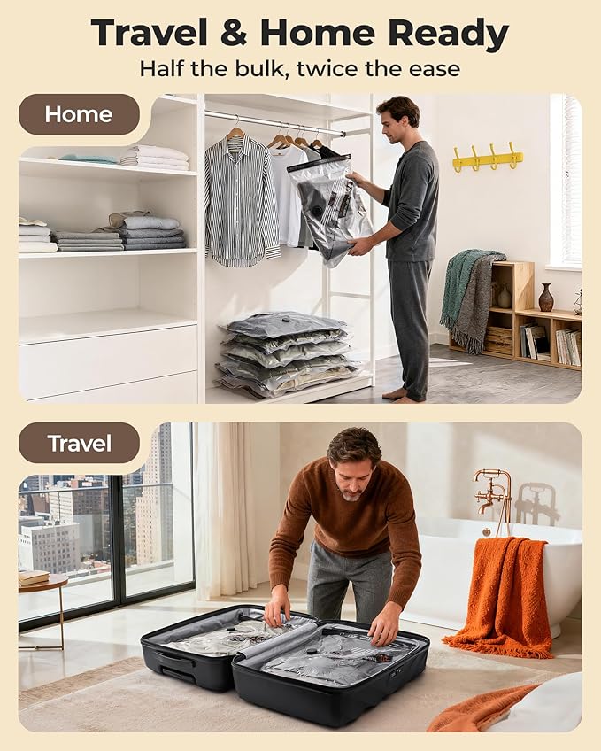 BAGSMART Rechargeable Wireless Pump Travel Storage Bags Set, Portable Space Saver Bags for Travel & Home, Vacuum Compression Seal Bag for Clothing- 12-Pcs Set
